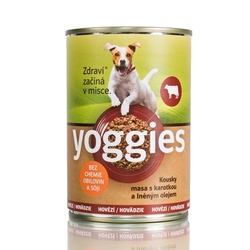 Yoggies hovězí konzerva s karotkou a lněným olejem 400g