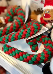 Xmas CANDY CANE - Vánoční uzlovaná hůlka, bavlněné lano 19cm