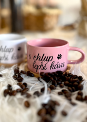 Hrnek ''o chlup lepší káva'' s podšálkem (růžový)