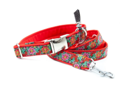 Obojek pro psa "Flower" 2,5cm - Červený M (33cm - 49cm)